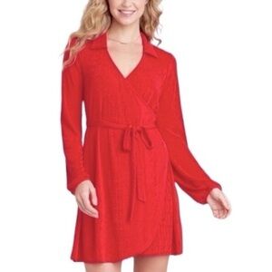 Faux Wrap Dress with Attached Belt M